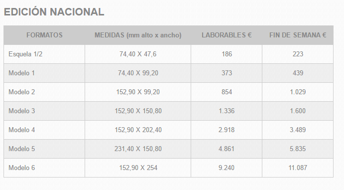 tarifas de esquelas El Mundo